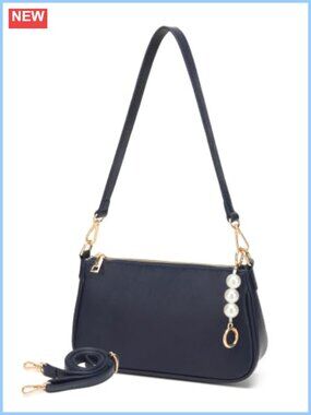 Vegan Leather Crossbody Shoulder Bag with 3 Detachable Straps Pearl Chain Hobo